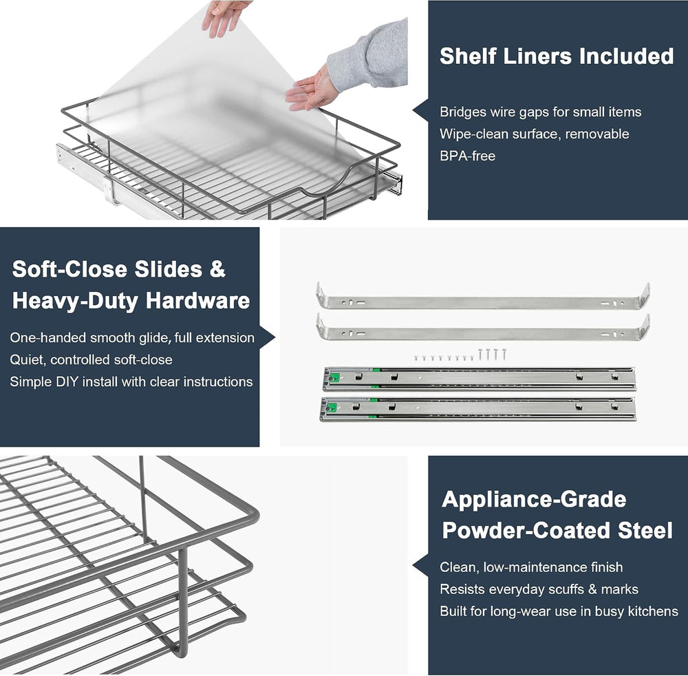 Pull Out Shelves - 14" W x 22" D Soft Close Pull Out Cabinet Organi...