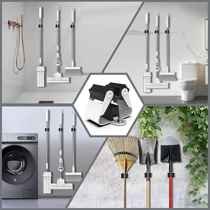 3-H Broom Hanger, Mop Holder Wall Mount 12 Pack, Broom Holder Wall Mount - Image 6