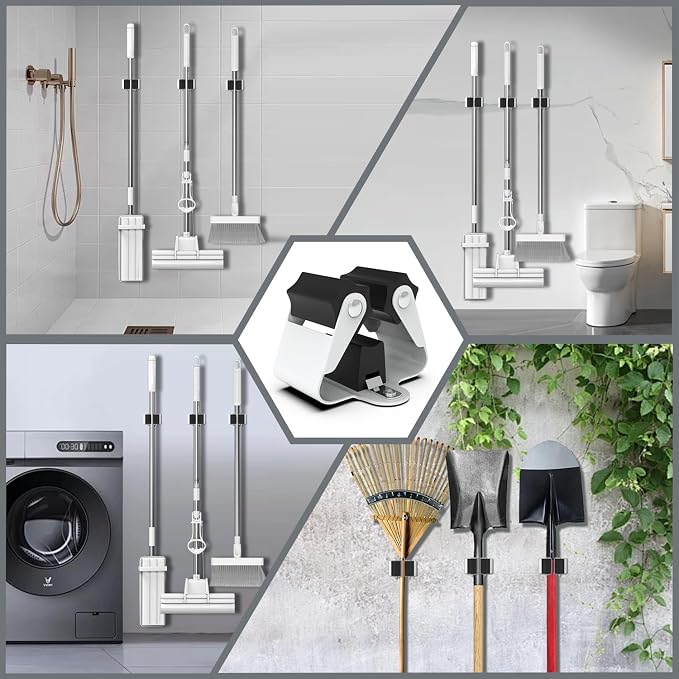 3-H Broom Hanger, Mop Holder Wall Mount 8 Pack, Broom Holder Wall Mount - Image 2