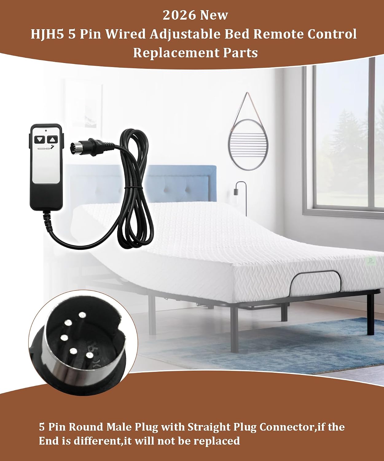 HJH5 Remote 2 Button 5 Pin Adjustable Bed Richmat Wired Remote Control Replacement Compatible with Matt. Firm 50 Series & Leggett and Platt Bas-X CF Wired Adjustable Bed Remote