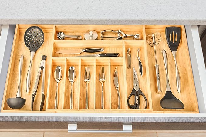 Umilife Extra Large Expandable Kitchen Siverware Utensils Drawer Organizer - Image 6