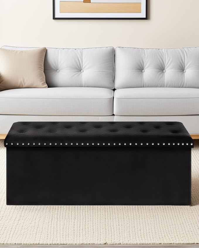 Velvet Storage Ottoman Bench, 43.3" Folding Ottoman - Image 5
