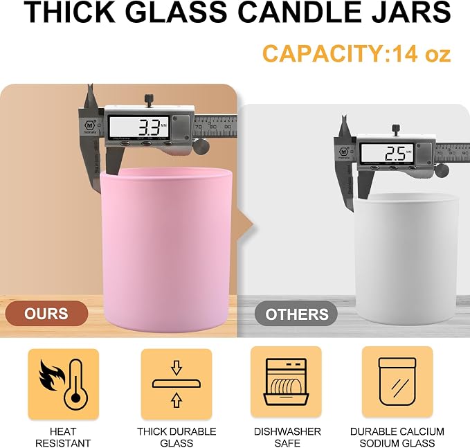 SHOWIN 14 OZ Thick Candle Jars for Making Candles 12 Pcs, 3 Wick Empty Jars - Image 2