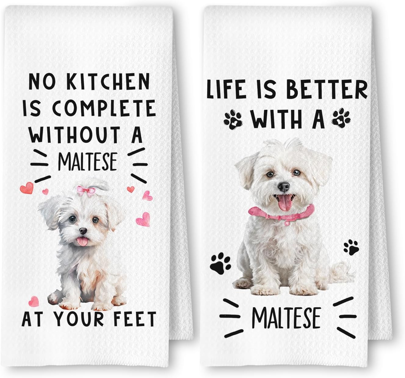 Funny Maltese Dog Kitchen Towels Set of 2, Maltese Gifts Dish Tea Towels for Kitchen Decor, Dog Mom Dad Lovers Owners Gifts Hand Towels for Bathroom, 16x24 Inches
