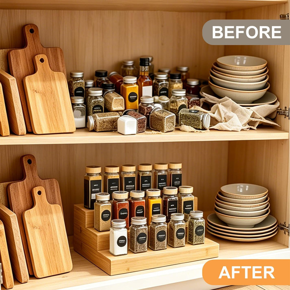 Bamboo 3-Tier Step Spice Rack 2-Pack, Countertop & Cabinet Shelf
