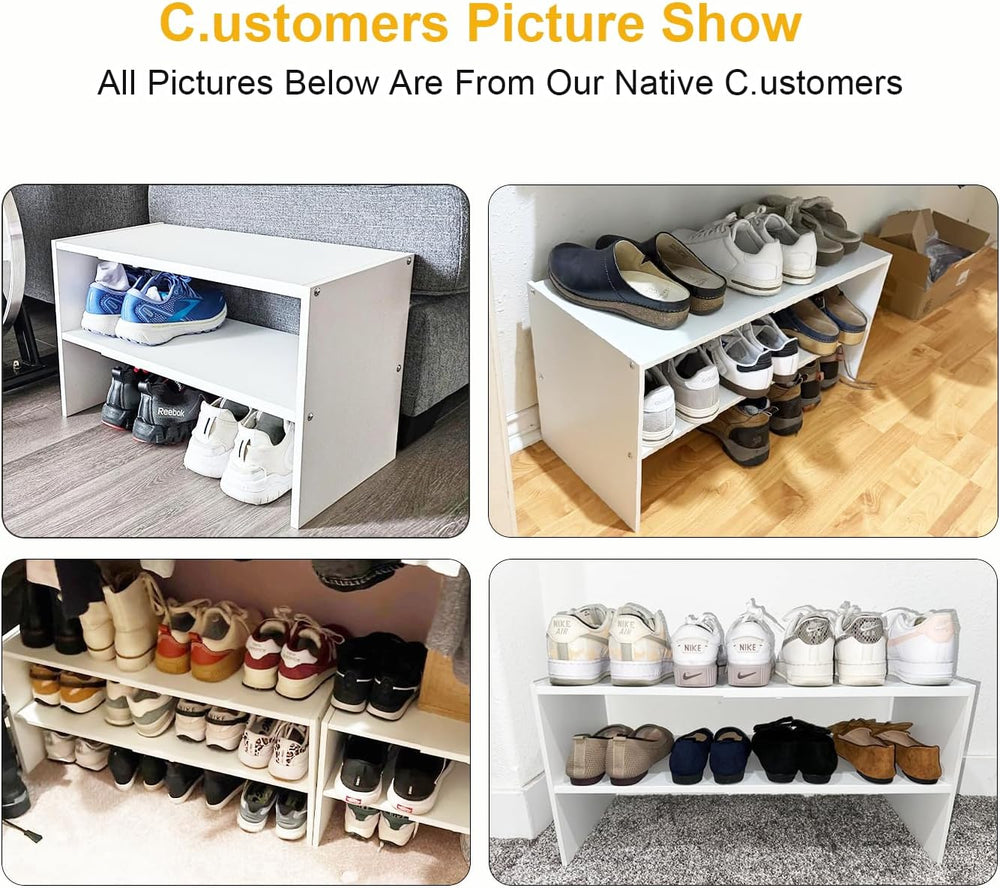 2 Pack Expandable Shoe Rack Organizer for Closet, White Shoe Storage Shelf