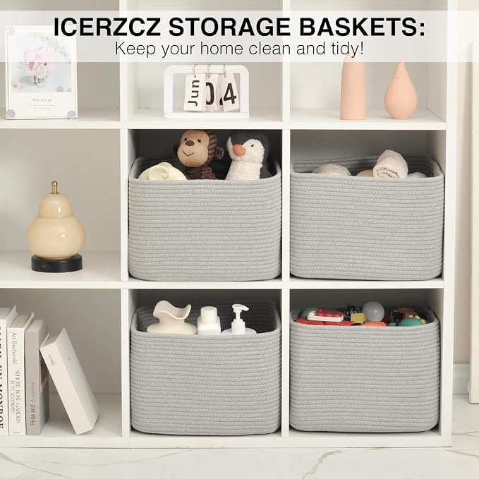 Storage Baskets for Organizing & Shelves, Woven Cotton Rope Organization Bins - Image 6