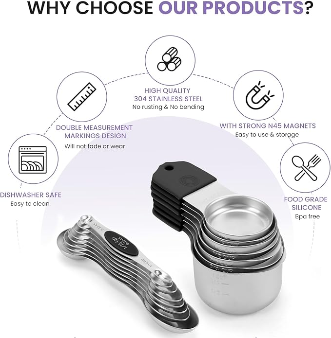 Magnetic Measuring Cups and Spoons Set-Heavy Duty 304 Stainless Steel，Double - Image 2