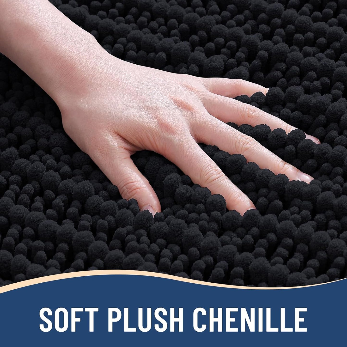 Arotive Luxury Bathroom Rugs 24x16, Extra Soft Thick Absorbent Shaggy Chenille Bath Rugs, Non-Slip Machine Wash Dry, Bath Mats for Bathroom Floor, Tub and Shower, Home Decor Accessories, Black