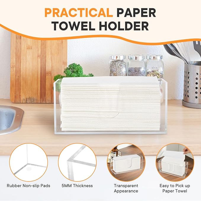 2Pcs Acrylic Paper Towel Dispenser, Paper Towel Holder Countertop Clear Multi - Image 3