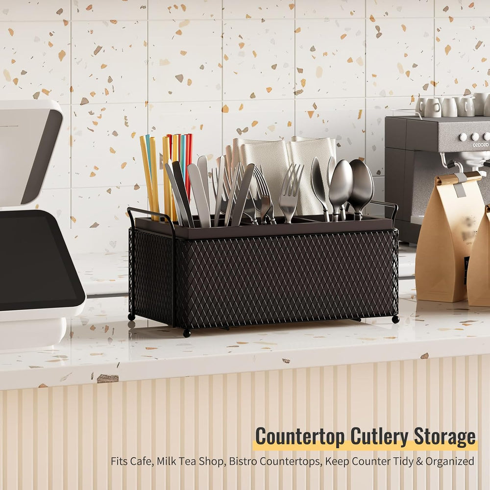 Silverware Caddy for Party,Bamboo Utensil Holder for Countertop