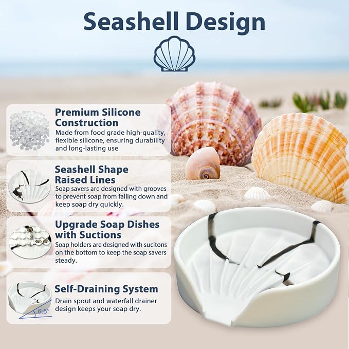 Self Draining Soap Dish, Silicone Suction Cup Soap Holder Tray Savers Container - Image 3