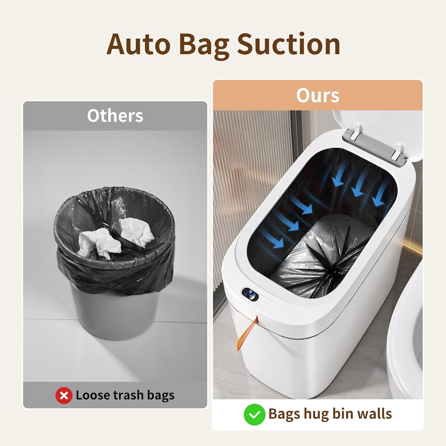3.5 Gallon Automatic Bathroom Trash Can with Lid, Small Slim Smart Motion Sensor Garbage Bin with Auto Bag Suction & One-Pull Self Sealing, Touchless Waste Basket for Bedroom, Office, Kitchen, Rv