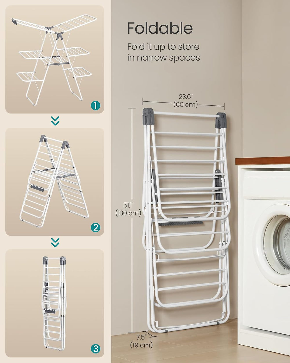 SONGMICS Clothes Drying Rack, Foldable 3-Level Laundry Rack, Free-Standing La...