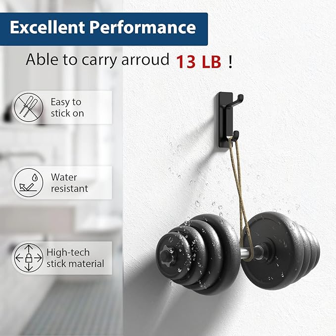 Wall Hooks for Coat and Towel: 13LB Adhesive Door Hanger Stick on - Image 2
