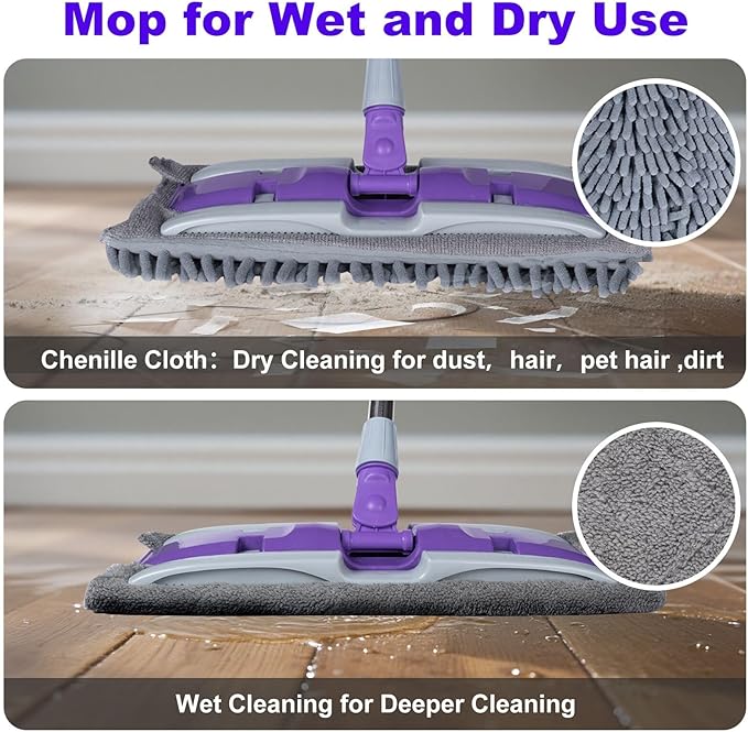 ITTAHO Microfiber Flat Mop Floor Cleaning System, Wet & Dry Dust Mopping - Image 5