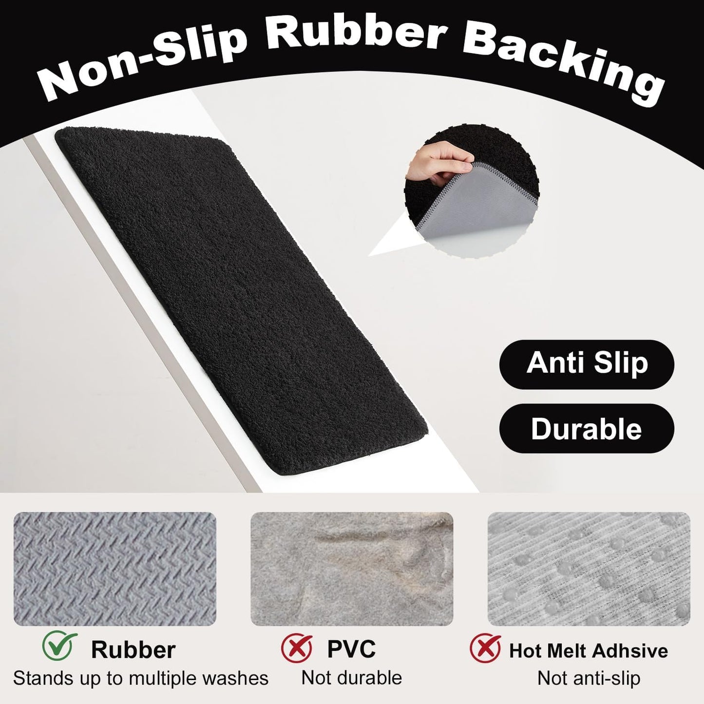 TYUU Black Bathroom Rug, Ultra Soft Bath Rugs Non Slip Washable, Super Absorbent Quick Dry Small Bath Mat with Rubber Backing for Bathroom Floor, Shower, or Sink, Black 16" x 24"