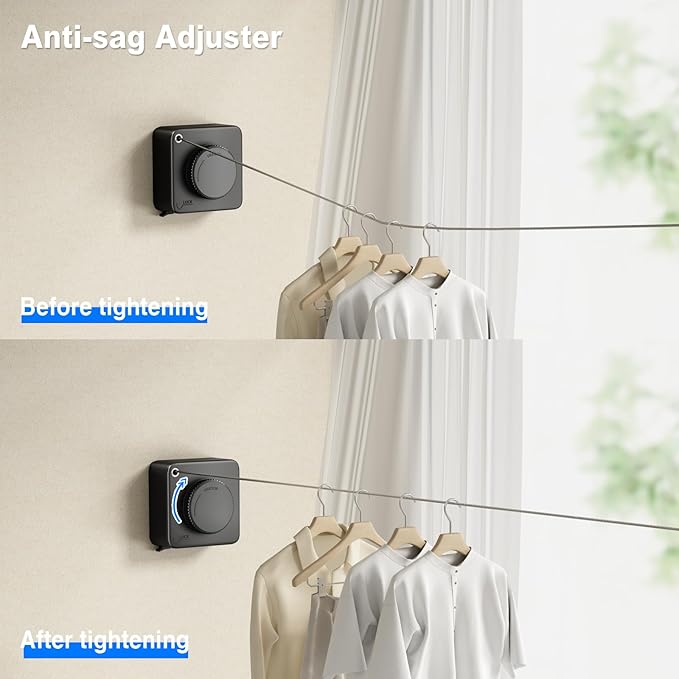 Retractable Clothesline Indoor, Non-Sagging Outdoor Clothes Line Retracting - Image 3