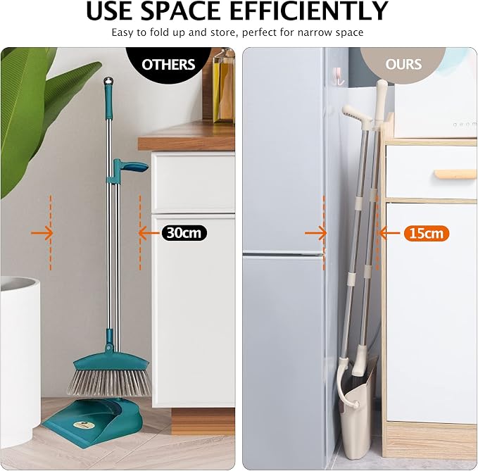 Broom and Dustpan Set with Long Handle, Light Weight Stainless Steel Poles - Image 7