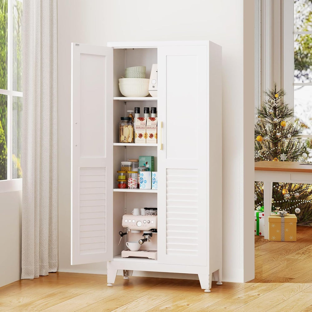 61" H Storage Cabinet, Freestanding Kitchen Pantry Cabinet with Louvered...