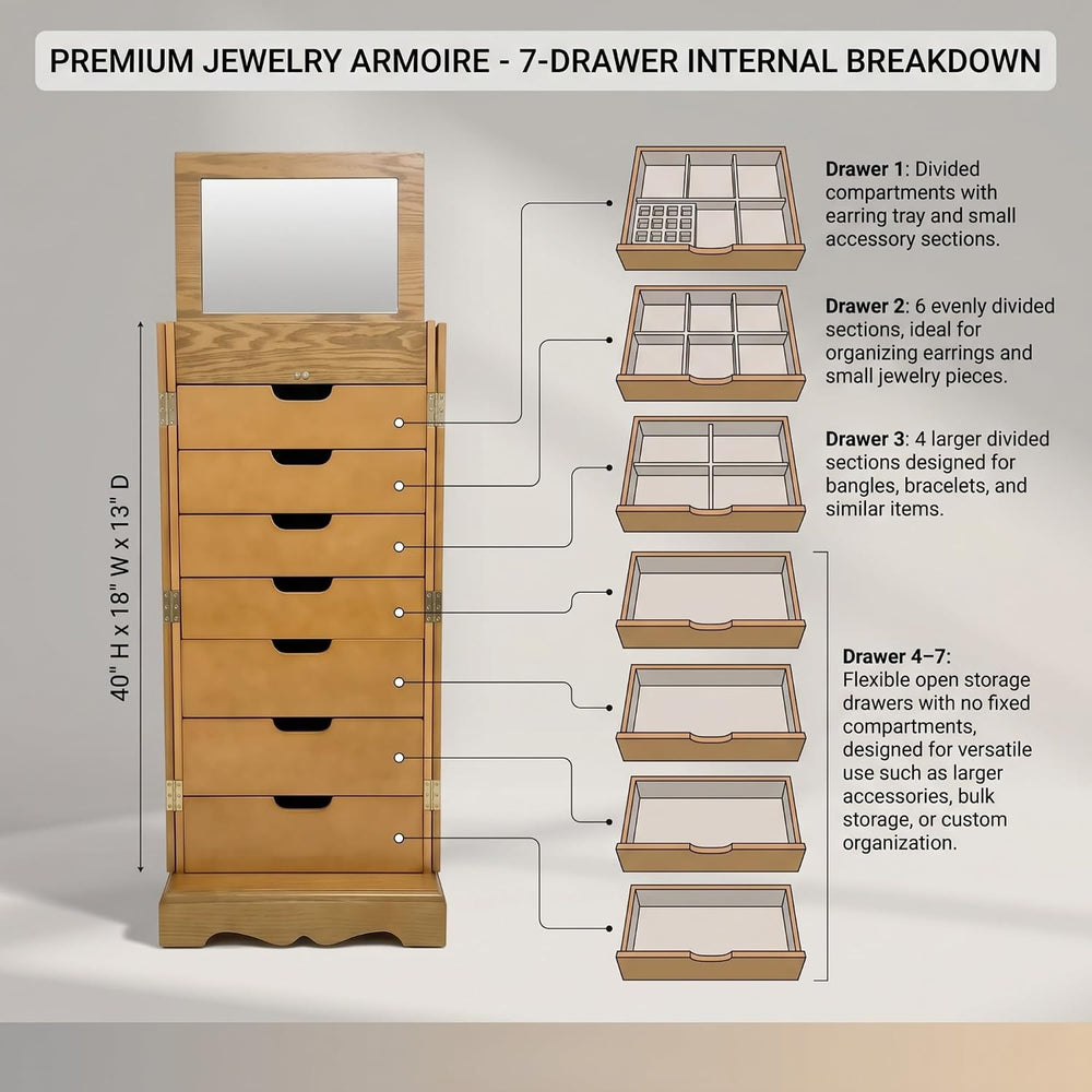 Hives & Honey Chelsea Standing Jewelry Armoire Cabinet, Jewelry Storage O...