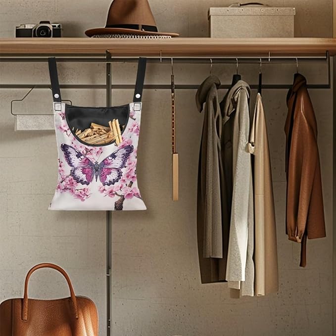 2 Pcs Clothes Pin Hanging Bag, Butterfly Clothes Pins Bag Holder Outdoor - Image 5