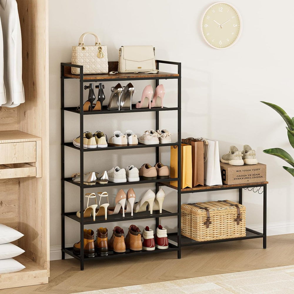 Shoe Rack Bench Storage Organizer for entryway,6-Tier Industrial Free Standin...