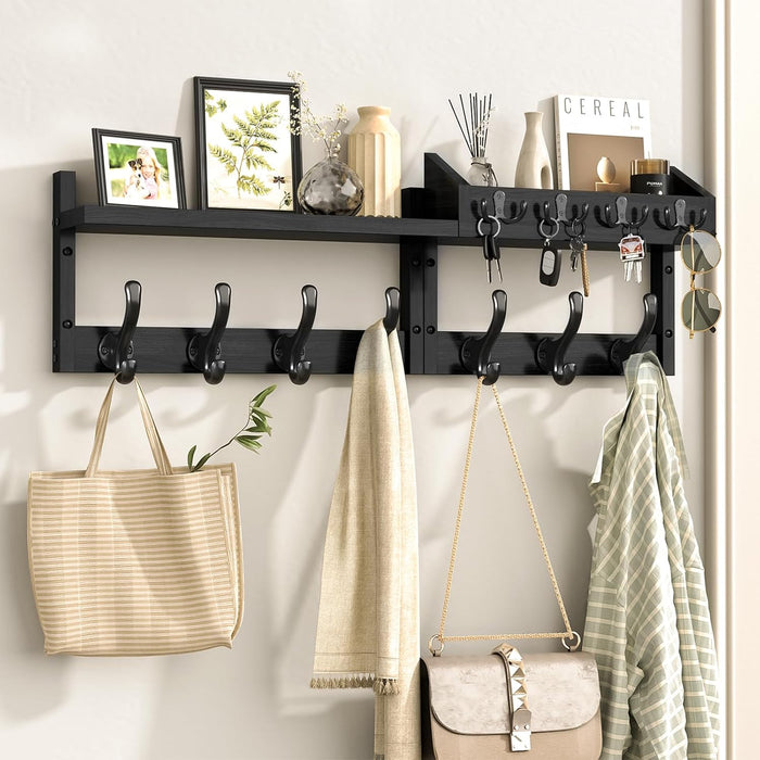 Evermagin 29" Coat Rack Wall Mount with Shelf & 11 Hooks, Entryway, Black