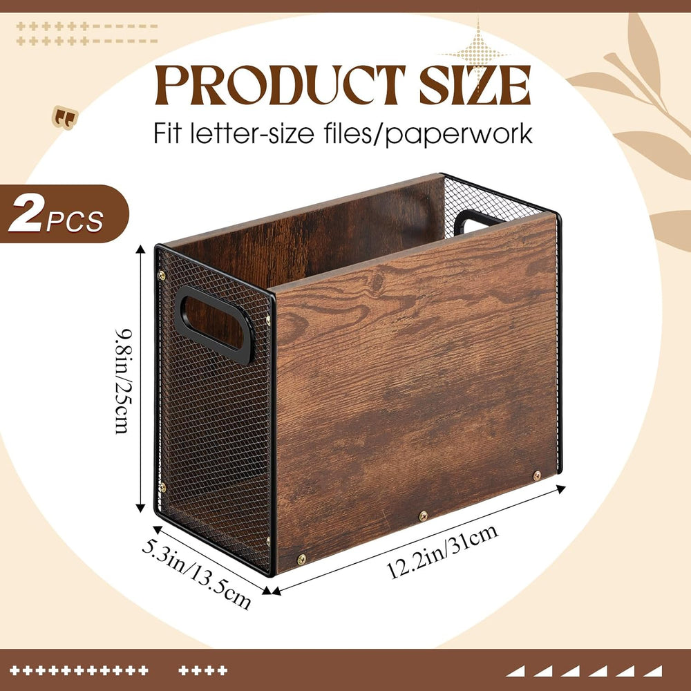 AmazingSpark Wooden Hanging File Organizer Box with Handles, 2 Pack