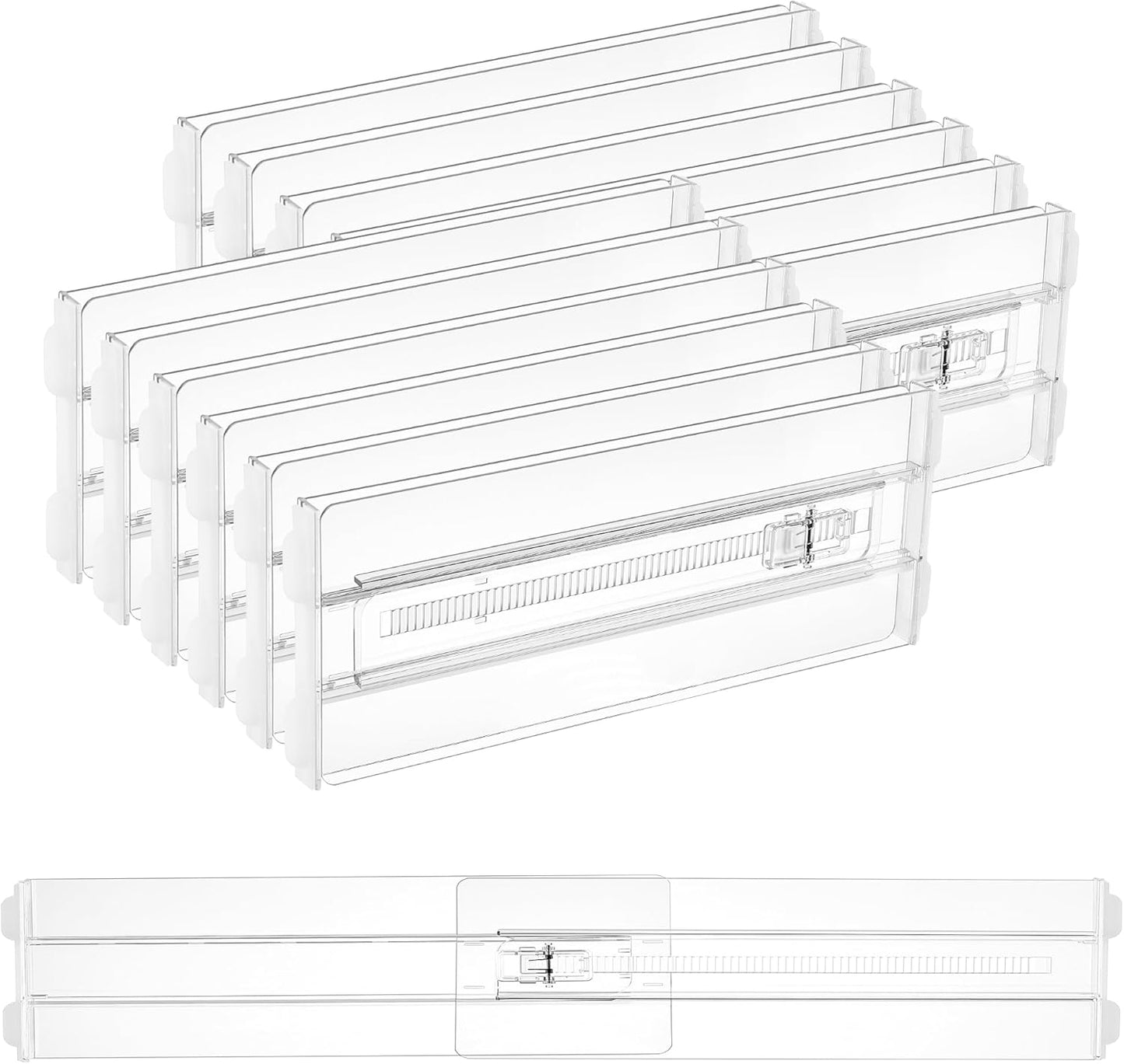 Vtopmart 4" High Drawer Dividers for Clothes, 13"-22" Adjustable, 12 pack | Expandable Dresser Drawer Organizer, Clear Plastic Separators for Dresser, Baby Clothing, Underwear, Cosmetic, Toiletries