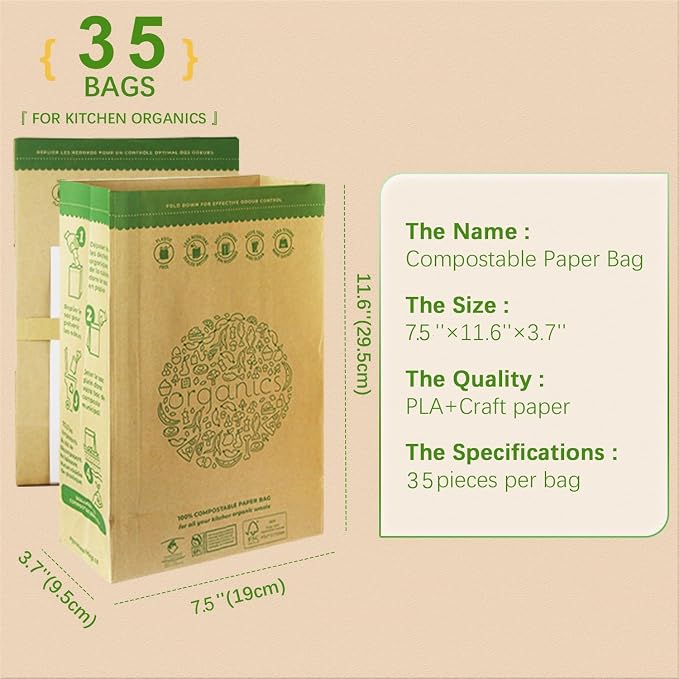 Hytrend-Kitchen Food Waste Bag-35 Bags-%100 Compostable paper Bag - Image 2