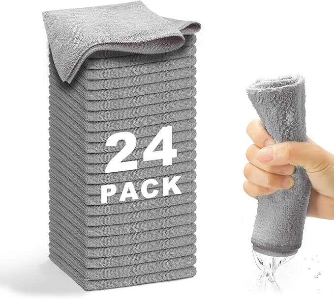 Microfiber Cleaning Cloth Grey-24Pcs 2100 Series Ultra Soft Highly Absorbent by WEAWE