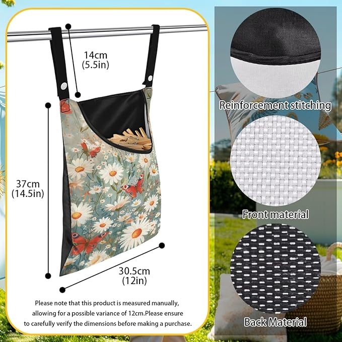Daisy Clothespin Bag Butterfly Laundry Hanging Storage Organizer Clothes Pin - Image 6