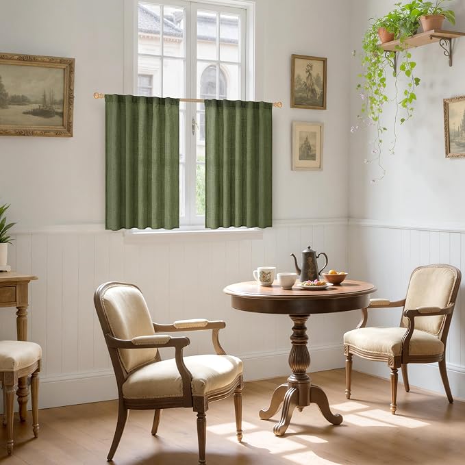 YoungsTex Olive Green Linen Curtains 40 Inch Length - Image 2