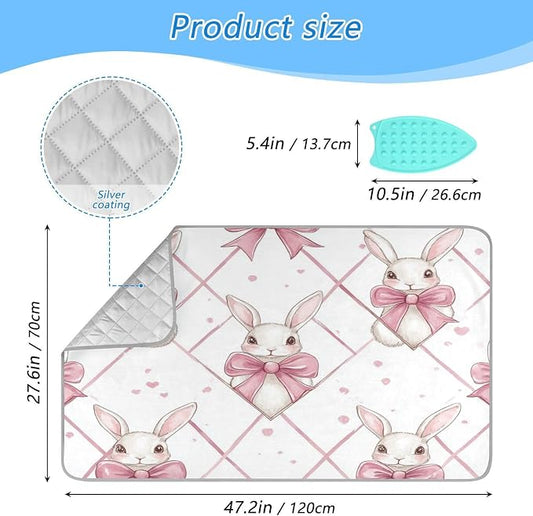 Easter Bunny Bows Pink Ironing Mat Thickened Ironing Blanket Travel Portable - Image 2