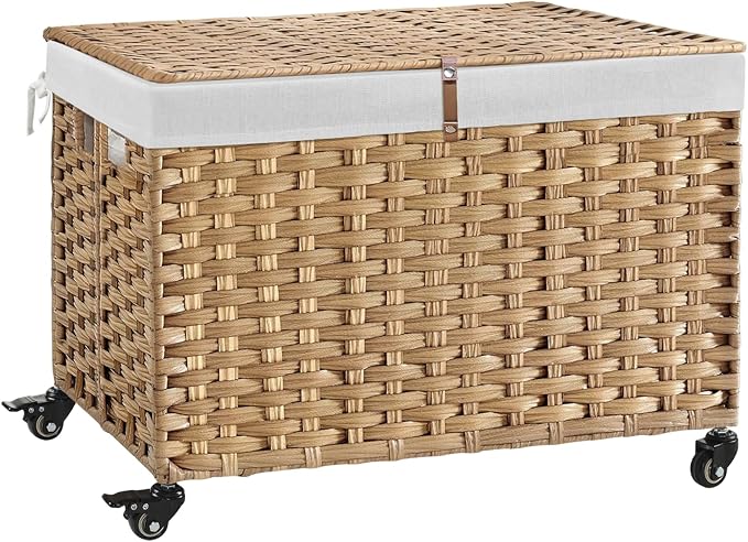 Rolling Storage Basket with Lid, 47.6 Gallon Storage Bin with Wheels, Woven by Hiagnete