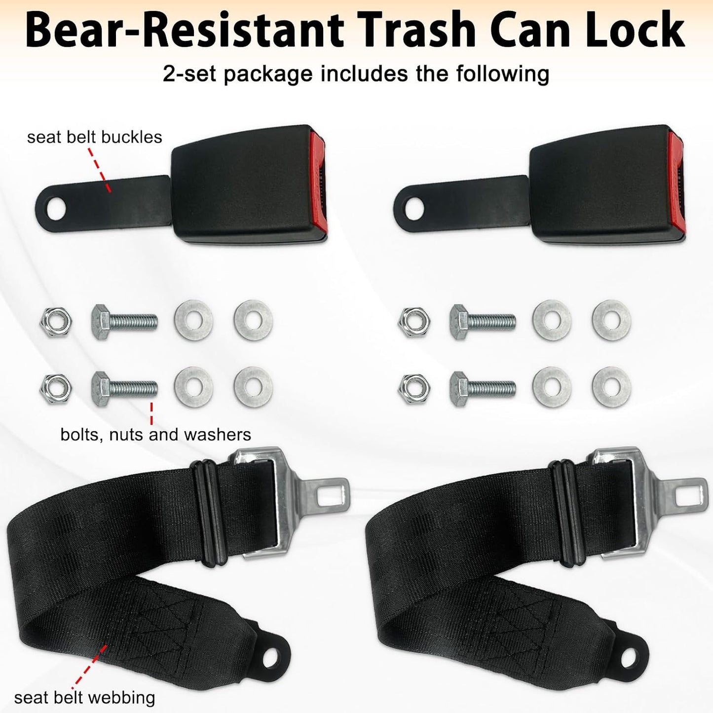 4pcs Trash Can Lock Wide-Width Nylon Tape Bear Proof Trash Can with Locking Lid, TrashCan Lock for Raccoon Animals Garbage Out Door
