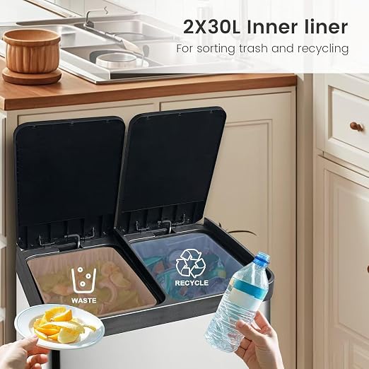60 Liter 16 Gallon Dual Trash Can, Recycle Bins - Image 4