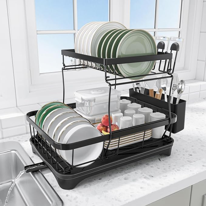 Dish Drying Rack Two-Tier Drying Rack by HOMEBOSILY