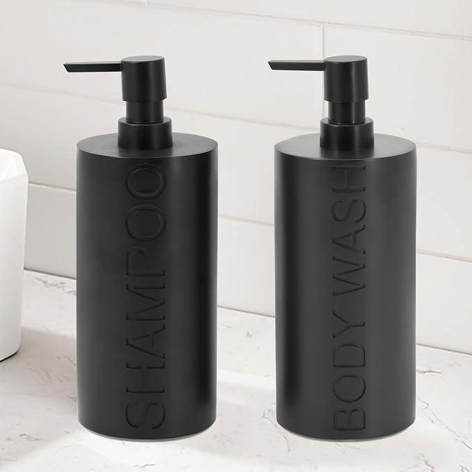 Matte Black Resin 2 Piece Shampoo and Body Wash Dispenser Set, Luxurious - Image 3