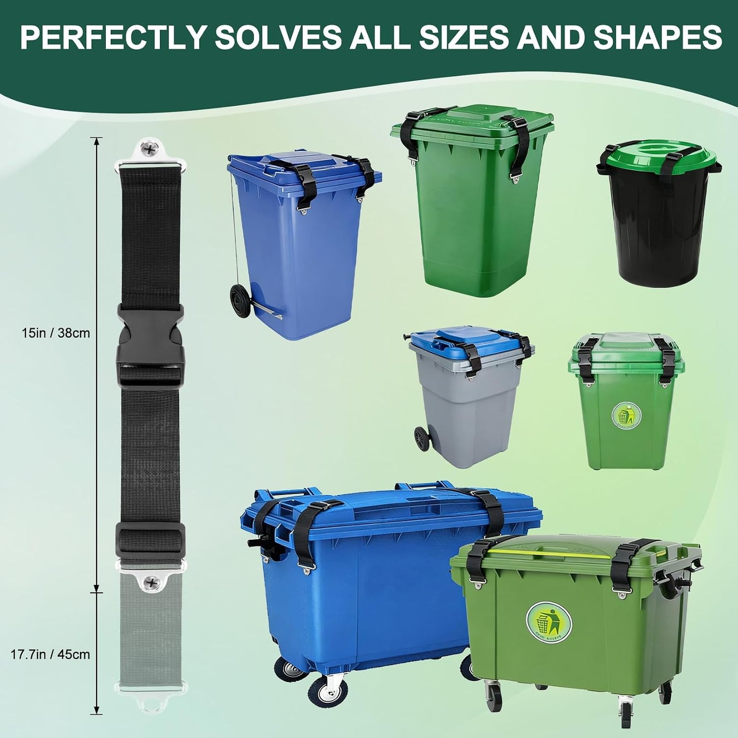 Trash Can Locks for Animal- Bear Raccoon Dog Proof Garbage Bin Lock-Adjustable Length - Easy to Install, Long Lasting Strap Lid Garbage Can Lock for Out Door Garbage Can - 4PCS