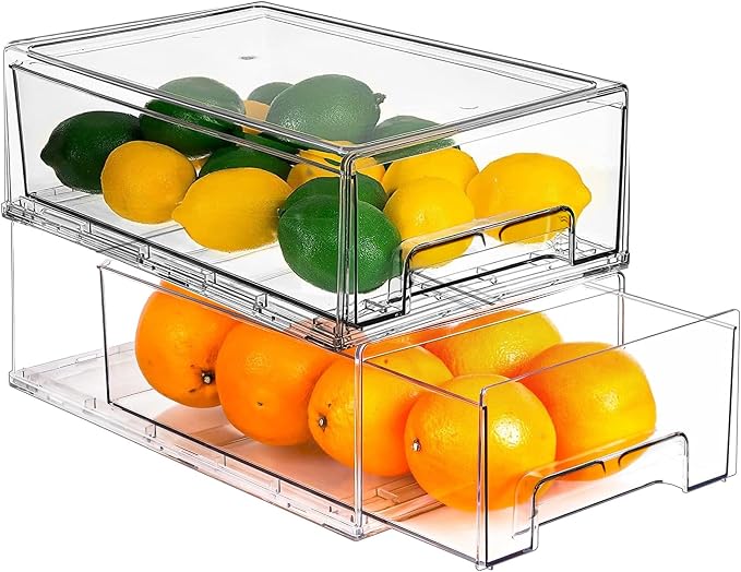 bealy 2 Pack Stackable Clear Storage Drawer, Refrigerator Organizers and - Image 7