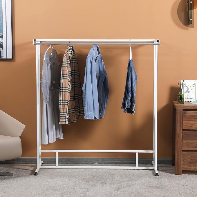 MyGift White Stainless Steel Freestanding Garment Rack, Heavy Duty Double Rod - Image 4