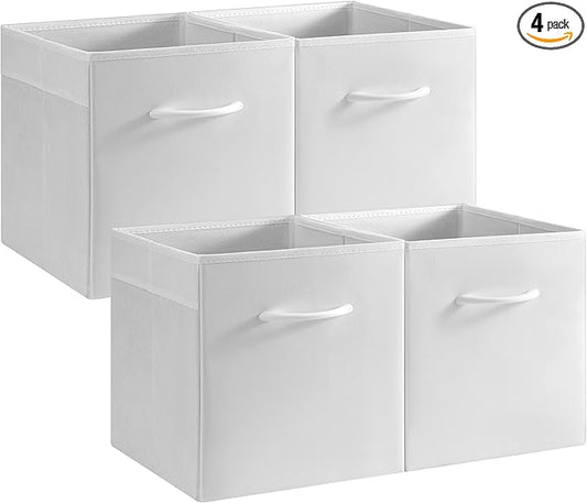 StorageWorks White Storage Cubes, 11-inch Leather Bins by StorageWorks