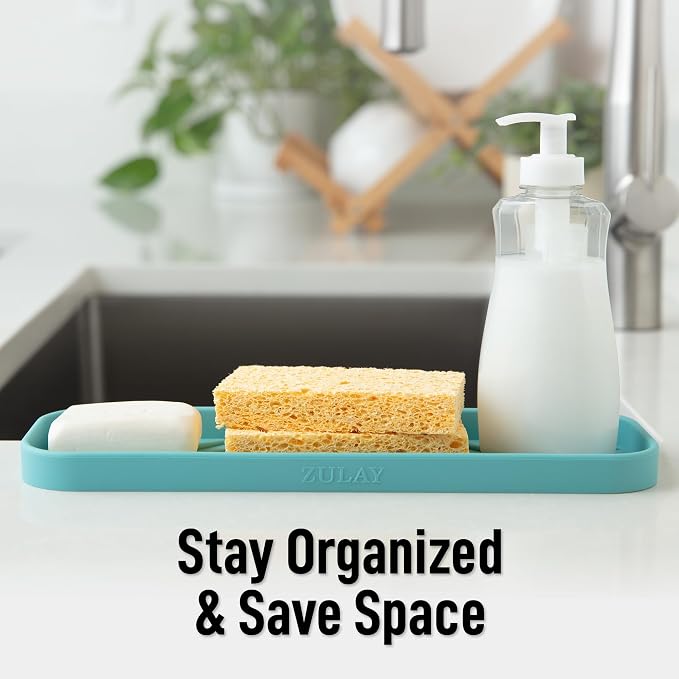 Zulay Kitchen Large Silicone Sponge Holder – Flexible Sink Organizer Tray - Image 6