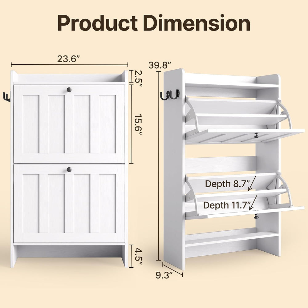 Gizoon Shoe Cabinet with 2 Flip Drawers, White