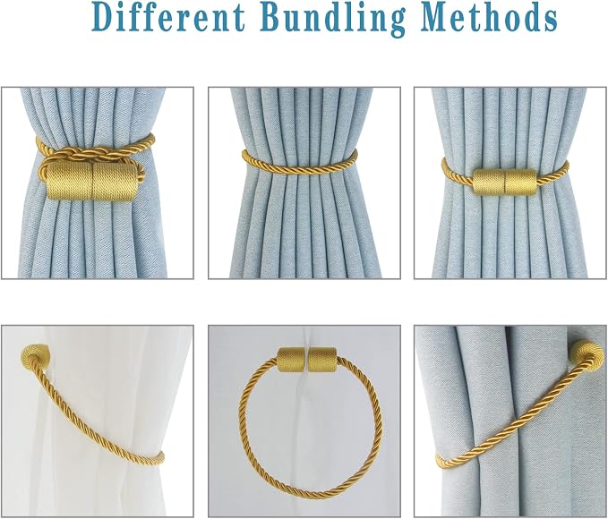 Magnetic Curtain Tiebacks 4 Pack Gold Curtain Rope Tieback Curtain Holders - Image 4