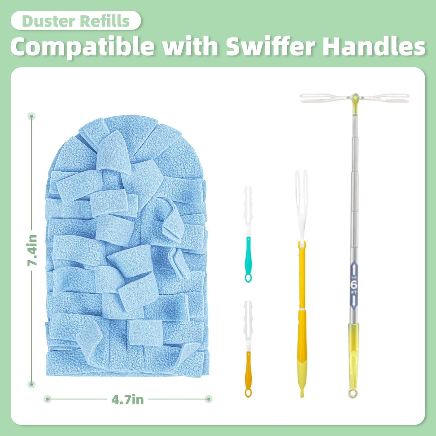 12 PCS Fleece Reusable Duster Refills Compatible with Swiffer Handle, Washable Heavy Duty Duster Pads for Fan, Window, Furniture, Car, 360 Cleaning Cloths Include 1 Handle, Morandi Colors