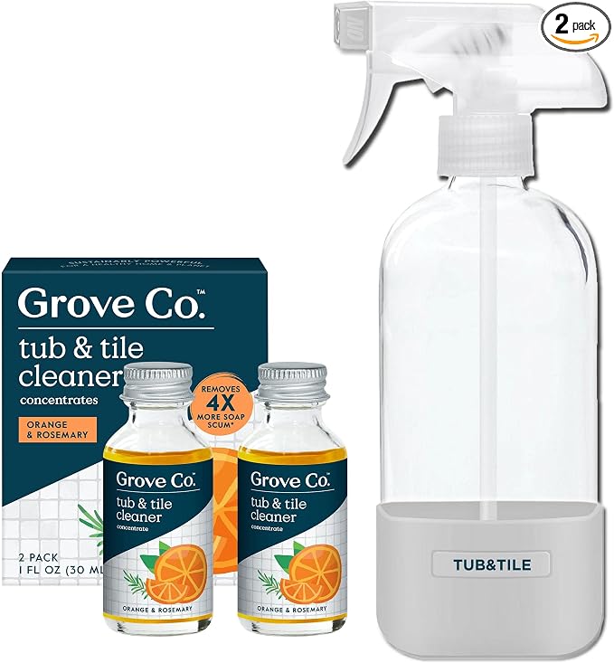 Grove Co. Tub and Tile Cleaner Refill Concentrate + 1 x Reusable Glass Spray by GroveCo