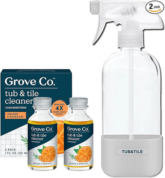 Grove Co. Tub and Tile Cleaner Refill Concentrate + 1 x Reusable Glass Spray by GroveCo